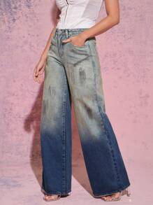 Denimoi Premium Denim Low Rise Wide Leg Washed Jeans