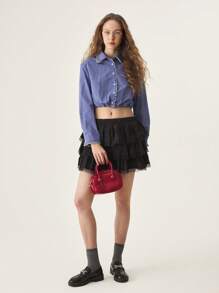 SHEIN Unity Women Lace & Mesh Splicing Multi-Layer A-Line Short Skirt Summer For Women - Black - View 2