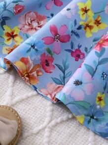 SHEIN Baby Girl Floral Print Casual Spaghetti Strap Dress Girls Summer Dress Spring Dresses For Girls Baby Girl Spring Dress - Blue - View 3