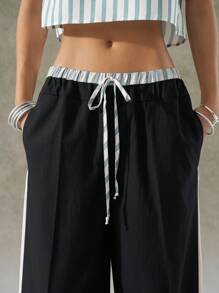 LYSMO Casual Commuter Super Oversized Wide-Leg Pants With Side Stripes And Waistband Details - Black - View 9