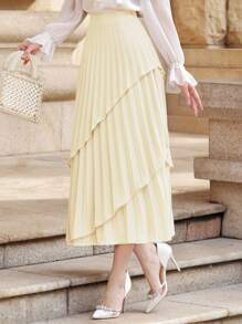 DAZY Plain Color Ruffled Hem Skirt For Office Wear