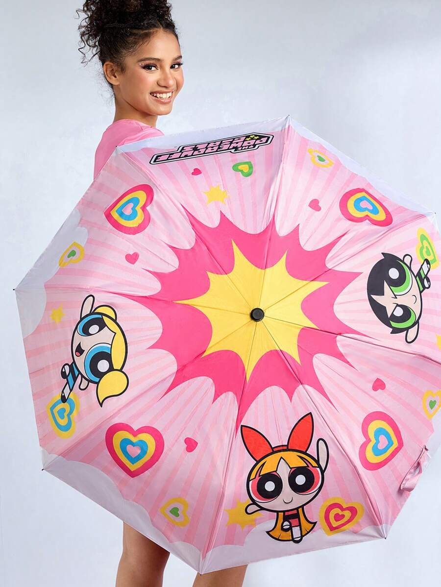 THE POWERPUFF GIRLS X SHEIN 1 chiếc ô gấp ba tự động đóng mở hình hoa, bong bóng, hoạt hình dễ thương, có chức năng chống nắng, thích hợp cho đi học, đi làm, đi chơi và sử dụng hàng ngày, được thiết kế cho sinh viên đại học, học sinh trung học, người dùng nam và nữ - Nhiều màu - Xem 1
