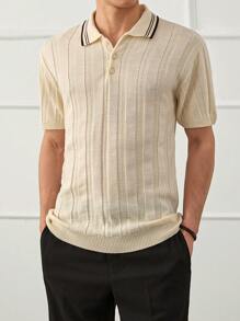 RueChic Camisa polo de punto informal y regular, con botones, para hombre