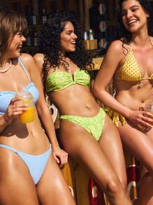 Swim Vcay Springbreak 2pcs Women Swimwear Set, Cute Ruffle Trim Adjustable Strap Padded Soft Cup Striped Design For Summer Beach Vacation - Multicolor - View 9