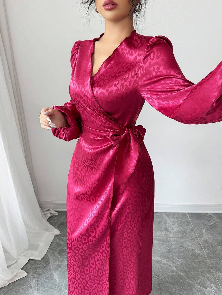 Modelyn 女士优雅收腰紧身印花连衣裙,春夏 - 紅色 - 查看 1