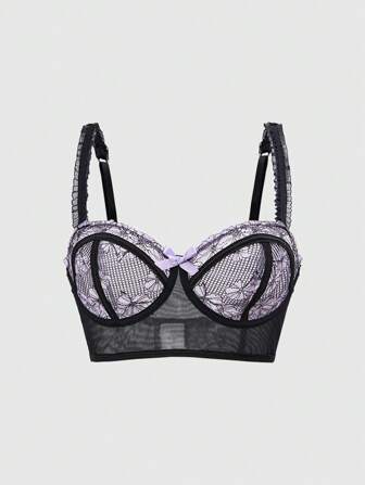 Fairycore Damen Sexy Kontrast Spitze & Mesh Einsatz Unterbügel-BH