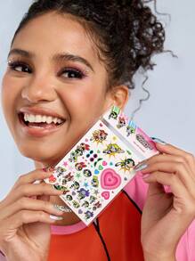 THE POWERPUFF GIRLS X SHEIN A Blossom, Bubbles, Buttercup Pattern Decorative Sticker, Which Can Be Freely Cut And Layered, Can Be Used To Decorate Nails, Cups, Stationery, Planners, And More, Allowing You To Decorate Any Place You Like,Suitable For Women, Girls, Blossom, Bubbles, Buttercup,Love, Friendship - Multicolor - View 2