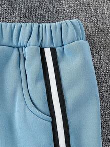 SHEIN 4-7 岁男孩保暖内衬运动套装，舒适时尚的休闲运动服，适合节日、生日、派对、日常穿着、秋季、春季、冬季、家居服，包含长袖夹克和裤子套装 男童运动服男童慢跑套装男童慢跑套装男童运动服男童运动服 - 水鴨藍 - 查看 7