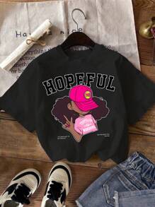 SHEIN Leap Crew Tween Girls 休闲卡通图案 T 恤，多件装，适合夏季