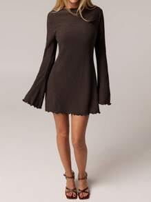 Forever 21 1 pièce Robe décontractée pour femme de couleur unie élégante à manches évasées, printemps et été