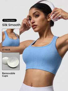 SHEIN Sports Top deportivo minimalista de unicolor para mujer - Azul - Ver 1