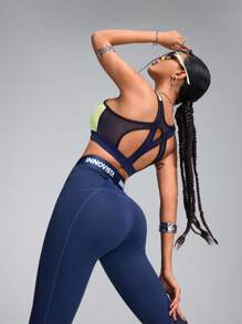 Innovista Brassière de sport minimaliste femme de couleur unie avec patchs, porter au quotidien de manière décontractée - Bleu marine - Voir 8