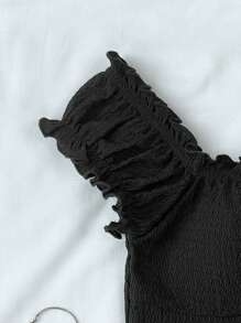 SHEIN 少女可爱荷叶边提花T恤，返校季 - 黑色 - 查看 5