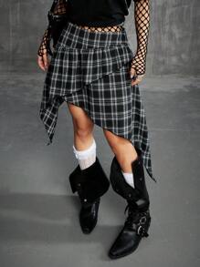 Coolane Women's Spring/Summer Y2K Streetwear Hip-Hop Plaid Asymmetrical Ruffle Short Skirts