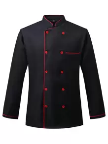 Manfinity Homme Men's Chef Shirt, Minimalist Style Suitable For Summer, Chef Uniform