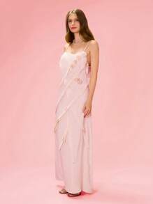 SHE(IN) BRASIL Solid Stereo Floral Cami Dress - Pink - View 1