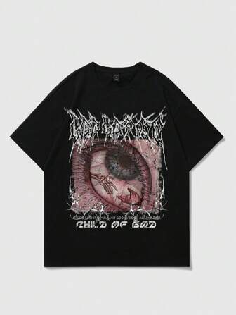Goth Men's Gothic Eye Graphic Print Round Neck Short Sleeve Casual Versatile T-Shirt