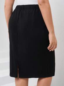 Chikora Plus Chain Detail Straight Skirt,Office Outfits For Women - Black - View 2