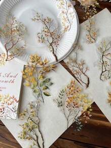 20pcs Retro Large Water-Resistant Transparent PET Stickers With Branch And Leaf Themes, Scrapbooking Embellishments, Decals - Orange - View 2