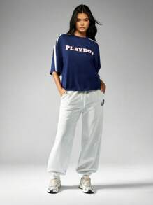 Missguided x Playboy Camiseta holgada con logo de marca de estilo universitario