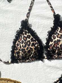 Nieuwe luipaardprint halter badmodeset, strand zomeroutfits voor vrouwen