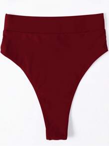 SHEIN Swim Solid High Waist Bikini Bottom For Summer Beach Vacation - Red - View 4