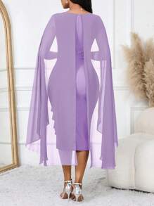 SHEIN Lady Vestido de noche formal elegante con capa estructurada y transparente de color azul para mujeres, vestido azul para otoño y todas las estaciones, vestido azul real y azul sexy para mujeres