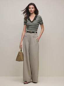 BizChic Blusa casual de punto de manga corta a rayas para mujer, blusa básica de negocios casuales urbanos, conjunto elegante para mujer