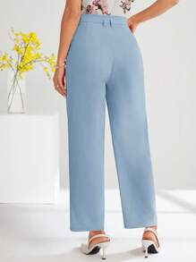 SHEIN Clasi Quần âu nữ cạp cao màu trơn thời trang thường ngày/công sở mùa thu/đông - Màu xanh nhạt - Xem 2