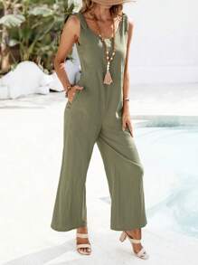 EMERY ROSE 女士纯色无袖圆领连体裤