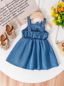 Souflis Souflis Baby Girls Casual Fashion Denim Bow Decor Sweet Strap Dress, Suitable For Summer Outdoor Party