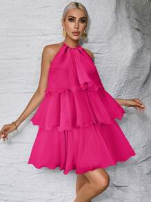 Firerie 女士休闲日常简约时尚连衣裙 - 玫紅色 - 查看 4