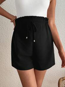 SHEIN Shorts holgados con cintura ajustable y volantes de unicolor para embarazadas