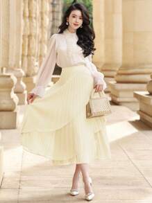 DAZY Plain Color Ruffled Hem Skirt For Office Wear