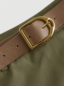 SHEIN MOD 优雅军绿色前系带短裤秋冬短裤外出短裤复古短裤节日短裤 - 軍綠色 - 查看 3