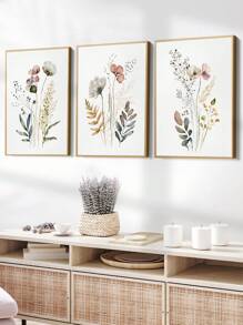 3 套水彩海报、花卉设计画、植物插图艺术版画、自然风格艺术帆布印刷壁画、优雅花卉画、柔和粉彩色系家居装饰、墙壁艺术、房间美学、海报、理想礼物，适用于客厅、卧室、浴室、办公室、咖啡厅 - 彩色 - 查看 9