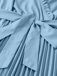 DreamSkyne Plus Size Women's Frill Trim Pleated Hem Swing Dress Maxi Women Outfit - Baby Blue - View 4