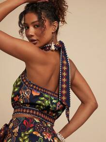 Travachic 女式梭织印花露背镂空上衣 - 黑色 - 查看 2