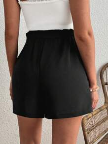 SHEIN Shorts holgados con cintura ajustable y volantes de unicolor para embarazadas