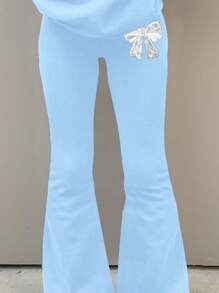 SHEIN Leap Crew Tween Girls Casual Minimalist Two Pieces Set, Long Sleeve Summer Outfits - Blue - View 5