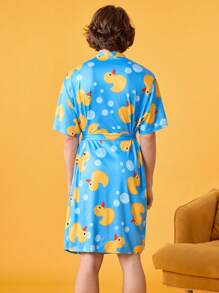 Happy Jammies Bata ligera con estampado de pato amarillo lindo, de manga corta, adecuada para primavera y verano