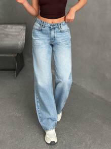 EURMUSE Jeans rectos y holgados con bolsillos, de uso casual y versátil para mujeres - Lavado ligero - Ver 6