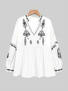 SHEIN LUNE Plus Size Casual Los Geweven Wintershirt Voor Vrouwen