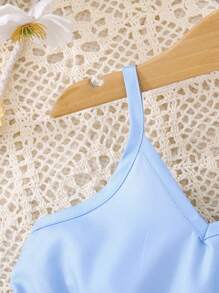 SHEIN Baby Girl Floral Print Casual Spaghetti Strap Dress Girls Summer Dress Spring Dresses For Girls Baby Girl Spring Dress - Blue - View 5