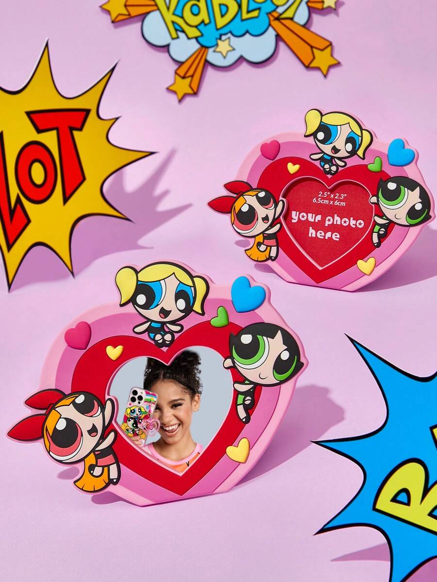 THE POWERPUFF GIRLS X SHEIN 1 件可爱卡通肖像双面相框和冰箱贴 - 紅色 - 查看 1