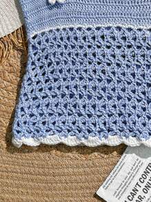 SHEIN Unity Women/Teenage Girls Floral Hollow Out Blue Cover-Up, For Summer Beach Vacation - Blue - View 4