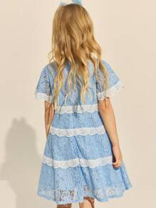SHEIN Young Girls' & Elegant Blue Dress, Spring/Summer - Blue - View 2