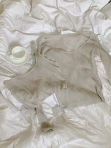 DAZY 2pcs/Set Women Asymmetrical Design Camisole And Sweater, Girlish Look Fall - Light Grey - View 4