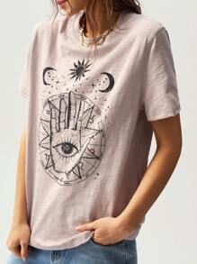 Bohemela Boho Women Casual Solid Color Knit Round Neck Short Sleeve Loose Wash T-Shirt, Graphic Tee - Apricot - View 5