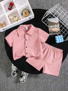 SHEIN 2 pièces/Ensemble Body bébé fille/garçon de couleur unie avec cardigan col châle et short, été